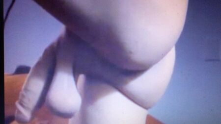 Kocaman sarkık, gevşek bir penis ve boğa testisleri