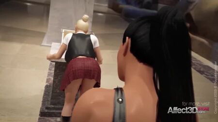 Müzede sevişen 3D animasyonlu futanari kız arkadaşlar