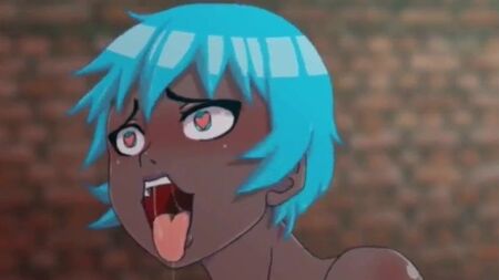 Mavi Saçlı Hentai Kızın Boşalma Çöp Kutusu