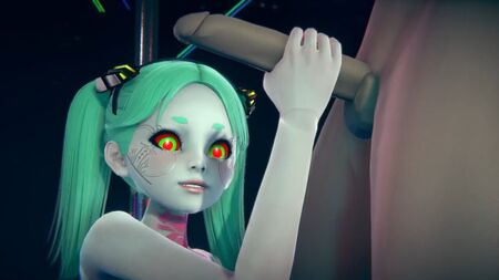 Ayakta duran Rebecca'ya el ile mastürbasyon: Cyberpunk Edgerunners Hentai Parodisi