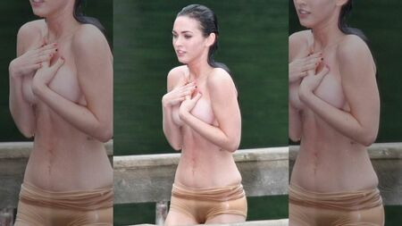 Megan Fox'un ıslak, vücuda yapışan şortunun içinden vajinası görünüyor