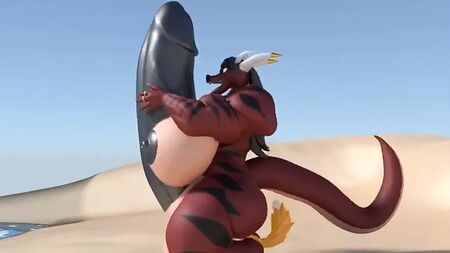 Renamon futanari ve bir futa ejderha – spermle şişirme ve büyüme