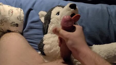 husky peluş oyuncağına boşalmak