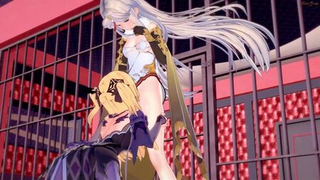Ningguang, Fischl tarafından straponla beceriliyor. Genshin Impact Hentai