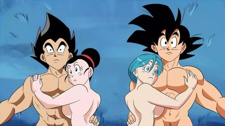 Bulma Briefs x Gogeta & Chichi x Son Goku - binme; içe boşalma; orgazm; büyük göğüsler; 3D seks porno hentai; [Dragon Ball Z]