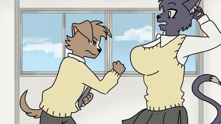 Süt Beyazı Kedi ve Yavru Köpek (Tüylü Hentai Animasyonu)