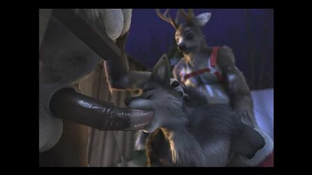 H0rs3'ten 3D Gay Yiff: Furry Porno Seks E621 Ren geyiği, çift penetrasyon, femboy, kurt, Noel